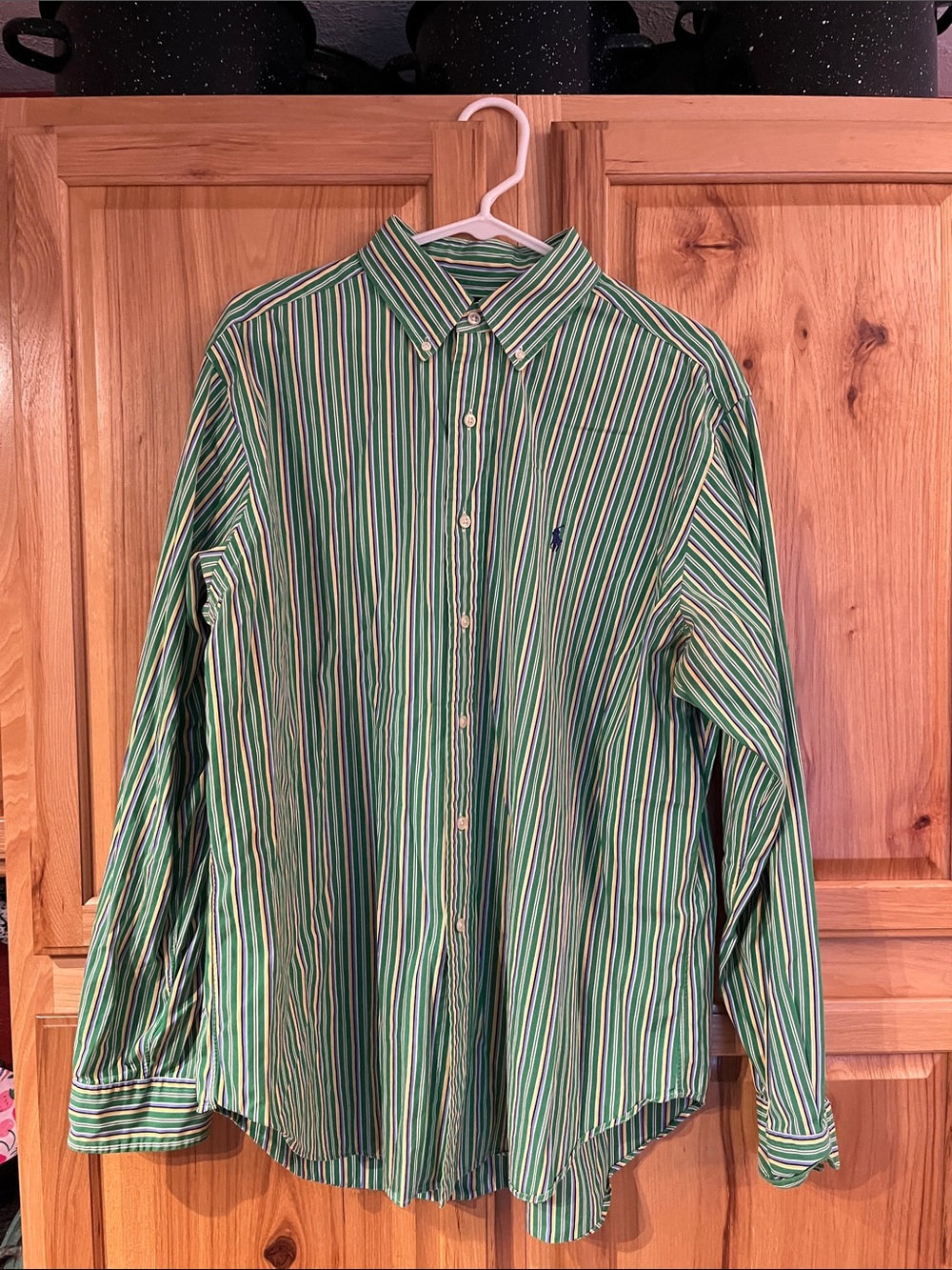 RALPH LAUREN Classic Green Striped Button-Down Shirt, size XL EUC